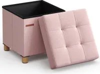 SONGMICS Sitzhocker, 37L, klappbare Sitztruhe, Aufbewahrungsbox, Pastellrosa