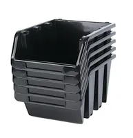 5x stohovacie boxy Sada úložných boxov s otvoreným čelom Stohovacie boxy Úložné boxy do dielne Garáž plast Čierna 20 cm x 29 cm x 15 cm