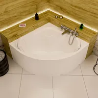 ECOLAM Badewanne Eckbadewanne Acrylwanne SELMA 150 x 150 cm Acrylschürze + 2 Kopfkissen Sole Eckwanne symmetrisch Acryl weiß Ablaufgarnitur Viega Füße