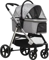 PawHut kočík pre psov, 2 v 1, autosedačka, prepravná taška, kočík pre mačky s vankúšom do 15 kg, skladací kočík pre malé psy, svetlo sivá