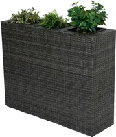 Rattan Raumteiler mit 3 Pflanztöpfen  H 80 x B 100 x T 30 cm, Farbe Dunkelgrau
