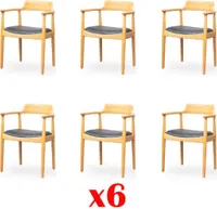 JV Möbel Design-Set mit 6 Natur stuhl aus Holzlbasic  mit gepolstertem Textilsitz