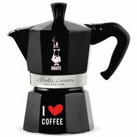 Bialetti Moka Express "I Love Coffee" Schwarz, 6 Tassen, Mokka-Kanne, 0,27 l, Schwarz, Aluminium, 6 Tassen, Thermoplast