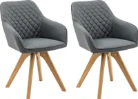 SalesFever Polsterstuhl 2er Set mit Armlehnen | Bezug Textil | Gestell Eichenholz massiv | Rautensteppung im Rückenbereich | B 59 x T 61 x H 88 cm | grau