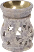 Indische Duftlampe, ätherisches Öl Diffusor, Teelicht Halter für Aromatherapie, Aromalampe aus Speckstein - Rund Sonne & Sterne, Creme-weiß, 8*7*7 cm, Duftlampen & Öllampen