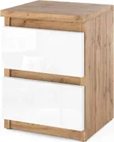 STIV Möbel | Nachttisch - Nachttisch mit 2 Schubladen - Weiß / Eiche Wotan Glanz, H 40cm B 30cm T 30cm