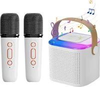 Karaoke-Maschine mit 2 Kabellosen Mikrofonen und 5 LED-Lichteffekten Bluetooth-Lautsprecher