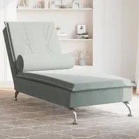 Möbel Massage-Chaiselongue mit Nackenrolle Hellgrau Samt - Recamieren 379450