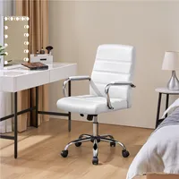 Yaheetech Bürostuhl ergonomischer Schreibtischstuhl, Drehstuhl mit Rollen, Bürohocker mit Armlehnen, Arbeitsstuhl mit Rückenlehne, Chefsessel Belastbar bis 130kg Weiß