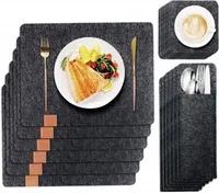 6-Teiliges Set aus Filz Tischuntersetzer tischsets platzsets mit Bestecktasche abwaschbar Filzmatte