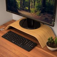 kalibri Bildschirm Holzständer TV Ständer - Computer Tisch Schreibtisch Aufsatz Monitorständer Bank - Schreibtischaufsatz aus Bambus in Hellbraun