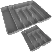 Alpina Besteckkasten ausziehbar grau 27-44cm für Schubladen Besteckfach Kunststoff Besteckeinsatz Schubladeneinsatz