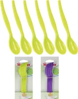 Zestaw 6 plastikowych łyżek do jajek w różnych kolorach: zielonym i fioletowym