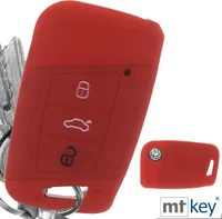 Auto Schlüssel Hülle Silikon Schutz Cover Rot kompatibel mit VW Passat B8 Arteon Skoda Kodiaq 3 Tasten KEYLESS SMARTKEY