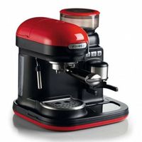 Ariete Siebträger-Espressomaschine moderna mit Kaffeemühle und Aufschäumdüse, rot/schwarz