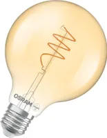 OSRAM Vintage 1906 Globe, teplá bílá LED žárovka se spirálovým vláknem v klasickém kulovém tvaru, příkon 3,4 W pro 470 lm, patice E27, sklo zlaté barvy, průměr 95 mm, 2700 K.