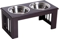 PawHut miska pro psy se 2 miskami, 2litrová miska na krmivo, zvýšená miska na krmivo pro kočky, snadná údržba, nerezová ocel, espresso, 58,4 x 30,5 x 25,4 cm