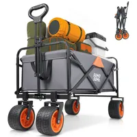 Sumasoma Bollerwagen Faltbar 120L 300KG mit Bremsen, Faltbarer Bollerwagen Handwagen Geländereifen, Zusammenfaltbar aus 4 Richtungen, Verstellbarer Handgriff, Grau
