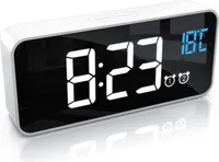 BEARWARE Digital Wecker LED, Reisewecker, einstellbare Helligkeit Snooze per Touch, Dual Alarm, Snooze, Temperaturanzeige, USB wiederaufladbar, weiß