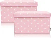 Lifeney 2-Set Aufbewahrungsbox Kinder (37x25x21cm) I Aufbewahrungskorb für Kinderzimmer und Wohnbereich I Kinder Aufbewahrungskiste (Rosa Stern)