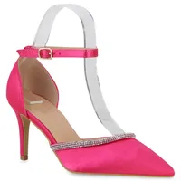 VAN HILL Damen Spitze Pumps Stiletto Party Strass Schuhe 839895, Farbe: Fuchsia, Größe: 37