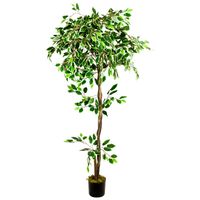 Glanzmispel Kunstbaum Künstliche Pflanze farbige Blätter Echtholz 120cm Decovego