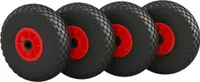 4 x PolyurethanRad Ø 260 mm 3.00-4 Nadellager Ersatzrad Bollerwagen Sackkarren PANNENSICHER, schwarz/rot