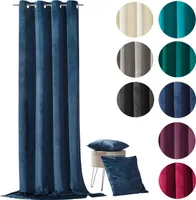 heimtexland ® Samt Deko Kissen Vorhang Velour Ösen Gardine Blickdicht Typ641 Nacht Blau Ösenschal