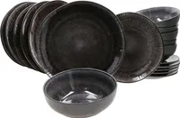 18-częściowy zestaw talerzy Reactive Glaze Black 6-osobowa kamionkowa miska talerzowa czarna