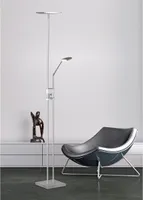 LED Deckenfluter dimmbar mit Leselicht einzeln schaltbar, Silber 185cm