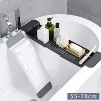 Badewannenablage, ausziehbar, Weinhalter, Buchstütze, Seifenablage, Badewannenaufsatz，56*17*6,5cm