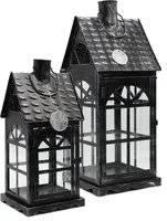 Dekovita, Laterne Eisenhaus Anthrazit - 2er Set: 35cm / 50cm