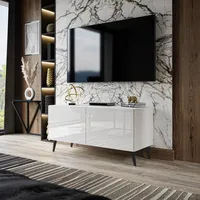 TV-Schrank AURA 100 weiß hochglanz mit LED, Beine: Schwarz