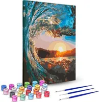 Rubye® Malen nach Zahlen Erwachsene und Kinder [40 cm x 50 cm] - DIY Ölgemälde Leinwand Set - Inklusive Pinsel, Staffelei und Farben - Welle [Ohne Rahmen]