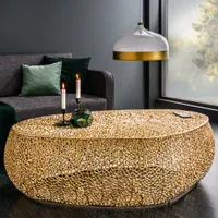 cagü: Couchtisch [NUBE] Gold aus Aluminium im Aststruktur-Design handgefertigt 122cm Oval