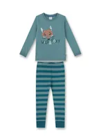 Sanetta Jungen Schlafanzug - Pyjama, Baumwolle, Streifen, Fuchs, lang Petrol 116