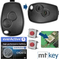 Auto Schlüssel Funk Fernbedienung 1x Gehäuse 2 Tasten + 2X Mikrotaster + 1x CR2016 Batterie kompatibel mit Renault/Dacia/Opel