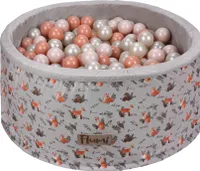 Flumi Bällebad Baby - Bällepool Kinder 90x40cm mit 200 Bällebad Bälle ∅ 7cm in EU hergestellt - Hellgrau / Füchse + Pfirsich Bälle