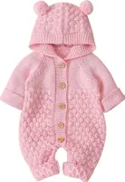Neugeborenes Baby Ohr Kapuze Gestrickte Strampler Overall Winter wärmer Schneeanzug für Jungen Mädchen  73cm