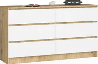 Komoda AKORD K140 Dąb Artisan 138 cm 6 szuflad kolor Biały mat 138x40x77 cm
