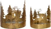 Teelichthalter Metall 8-10cm mit Hirsch & Bäumen 2er Set Gold