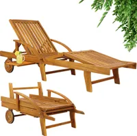 CASARIA® Sonnenliege Holz Klappbar 160kg Belastbarkeit Räder Tisch Fuß- und Rückenteil variierbar Ablage Garten Balkon Terrasse Gartenliege Akazie