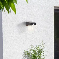Čierne solárne vonkajšie nástenné svietidlo PARSON | s detektorom pohybu | 2W 250lm 3000K | IP44 | plast
