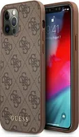 Guess Hardcase Handyhülle braun 4G-Design goldfarbener Schriftzug aus Metall  für iPhone 12 Pro 6,1"