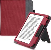 kwmobile Hülle kompatibel mit Tolino Vision 6 Hülle - Flip Case mit Handschlaufe - Kunstleder Cover - Rot Dunkelgrau
