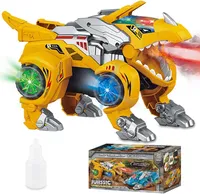 Elektrisches Dinosaurier-Auto, 2-in-1, verwandelndes Dinosaurier-Autospielzeug mit Spray, LED-Licht und Musik, Kinderspielzeug für Jungen und Mädchen（Gelb）