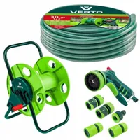 VERTO Schlauchtrommel + Gartenschlauch 30m + Wasserspritze + 3 x Schlauchverbinder, Wasserstop, Hahnverbinder - Gartenbewässerung