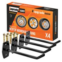 Upgrade4cars Reifen Wandhalterung Garage für 4 Felgen | Autoreifen Wandhaken bis zu 22 Zoll | Reifenhalter Haken Set | Edelstahl Reifenwandhalter Aufhängung Gummiert