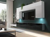 Wohnwand  2WB, Front Farbe Weiß/Schwarz  Hochglanz, mit LED Beleuchtung. Breite 300 cm