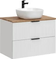 Badmöbel Waschtisch Unterschrank Set 80 cm matt weiß mit Wotaneiche, 2 Softclose Schubkästen, 42 cm Keramik-Waschbecken, B/H/T 80,6/74,2/46,5 cm